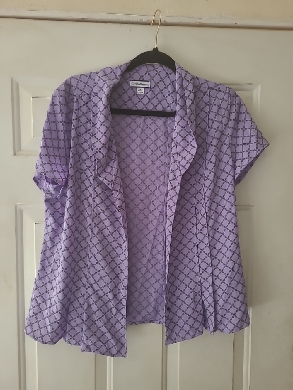 Croft & Barrow Y2K Retro Blouse Lavender Geometric Chain Button Short Sleeve M - Picture 2 of 7